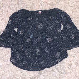 Grey and white kids dress top with fringe ties